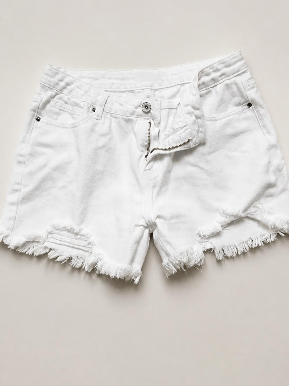 Women's White Distressed Denim Cutoff Shorts